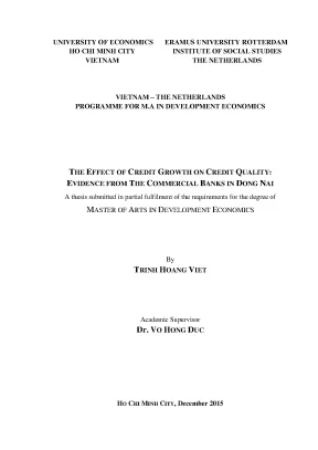 Luận văn the effect of credit growth on credit quality evidences of commercial banks in dong nai province