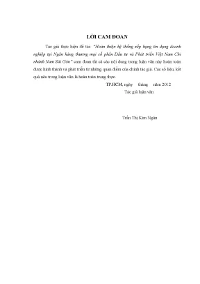 Luận văn hoàn thiện hệ thống xếp hạng tín dụng doanh nghiệp tại ngân hàng thương mại cổ phần đầu tư và phát triển việt nam chi nhánh nam sài gòn