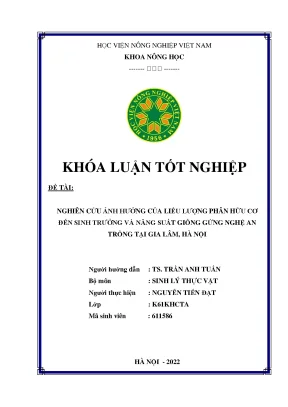 Nghiên cứu ảnh hưởng của liều lượng phân hữu cơ đến sinh trưởng và năng suất giống gừng nghệ an trồng tại gia lâm hà nội