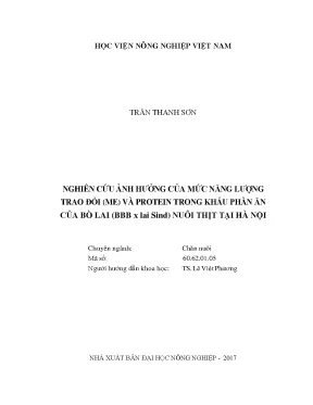 Nghiên cứu ảnh hưởng của mức năng lượng trao đổi me và protein trong khẩu phần ăn của bò lai bbb x lai sind nuôi thịt tại hà nội
