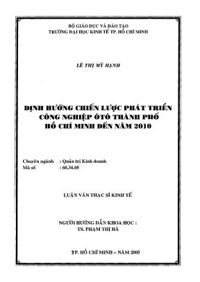Luận văn định hướng chiến lược phát triển công nghiệp ô tô thành phố hồ chí minh đến năm 2010