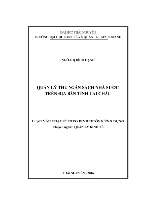 Luận văn thạc sĩ quản lý thu ngân sách nhà nước trên địa bàn tỉnh lai châu