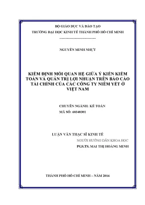 Luận văn kiểm định mối quan hệ giữa ý kiến kiểm toán và quản trị lợi nhuận trên báo cáo tài chính của các công ty niêm yết ở việt nam