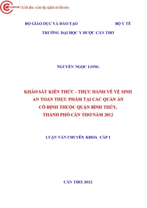 2669 khảo sát kiến thức thực hành về vệ sinh an toàn thực phẩm tại các quán ăn cố định thuộc quận bình thủy tp cần thơ 2012