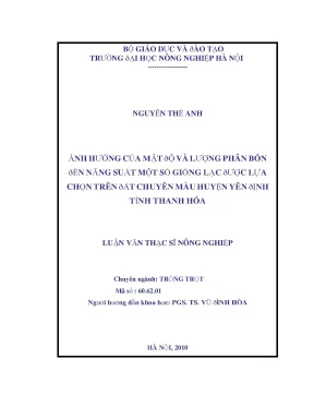 Ảnh hưởng của mật độ và lượng phân bón đến năng suất một số giống lạc được lựa chọn trên đất chuyên màu huyện yên định tỉnh thanh hóa