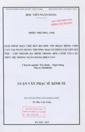 Luận văn thạc sĩ tài chính ngân hàng giải pháp hạn chế rủi ro đối với hoạt động cho vay tại ngân hàng thương mại cổ phần sài gòn hà nội chi nhánh ba đình trong bối cảnh tái cấu trúc hệ thống ngân hàng hiện nay