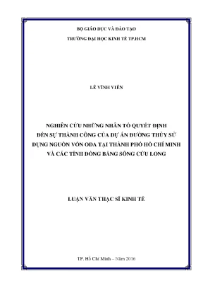 Luận văn nghiên cứu những nhân tố quyết định đến sự thành công của dự án đường thủy sử dụng nguồn vốn oda tại thành phố hồ chí minh và các tỉnh đồng bằng sông cửu long
