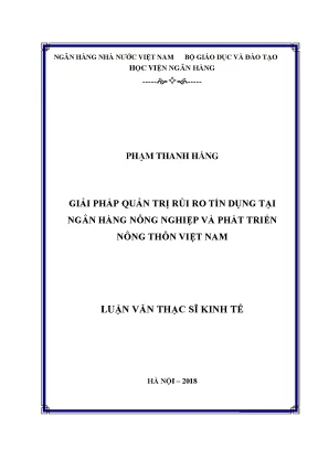 Luận văn thạc sĩ tài chính ngân hàng giải pháp quản trị rủi ro tín dụng tại ngân hàng nông nghiệp và phát triển nông thông việt nam
