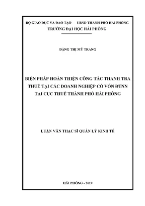 Luận văn thạc sĩ quản lý kinh tế biện pháp hoàn thiện công tác thanh tra thuế tại các doanh nghiệp có vốn đầu tư nước ngoài tại cục thuế thành phố hải phòng