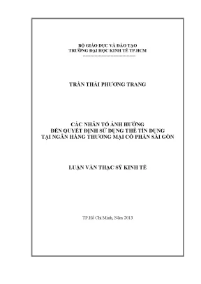 Luận văn các nhân tố ảnh hưởng đến quyết định sử dụng thẻ tín dụng tại ngân hàng tmcp sài gòn