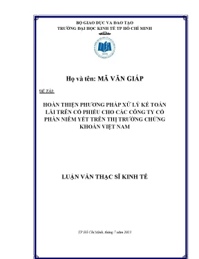 Luận văn hoàn thiện phương pháp xử lý kế toán lãi trên cổ phiếu cho các công ty cổ phần niêm yết trên thị trường chứng khoán việt nam