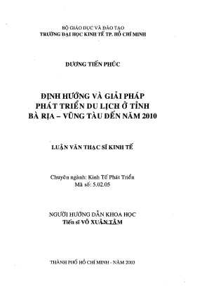 Luận văn định hướng và giải pháp phát triển du lịch ở tỉnh bà rịa vũng tàu đến năm 2010 luận văn thạc sĩ