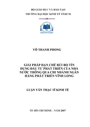 Luận văn giải pháp hạn chế rủi ro tín dụng đầu tư phát triển của nhà nước thông qua chi nhánh ngân hàng phát triển vĩnh long