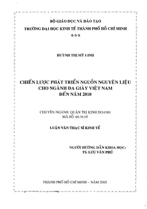 Luận văn chiến lược phát triển nguồn nguyên liệu cho ngành da giày việt nam đến năm 2010 002