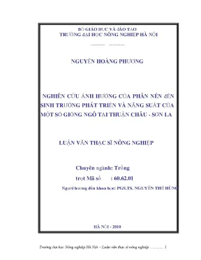 Nghiên cứu ảnh hưởng của phân nén đến sinh trưởng phát triển và năng suất của một số giống ngô tại thuận châu sơn la