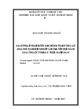 Luận văn giải pháp hỗ trợ tài chính đối với các doanh nghiệp nhỏ và vừa ở việt nam giai đoạn từ nay đến năm 2010 luận văn thạc sĩ