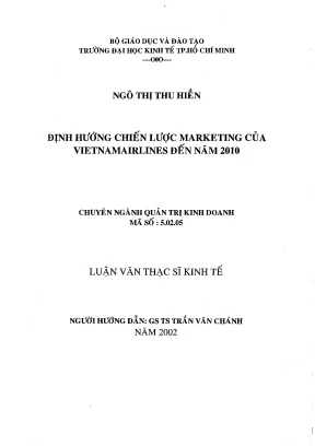 Luận văn định hướng chiến lược marketing của vietnamairlines đến năm 2010 luận văn thạc sĩ