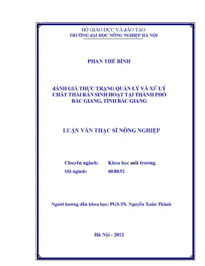 Đánh giá thực trạng quản lý và xử lý chất thải rắn sinh hoạt tại thành phố bắc giang tỉnh bắc giang