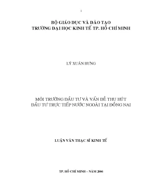 Luận văn môi trường đầu tư và vấn đề thu hút đầu tư trực tiếp nước ngoài tại đồng nai