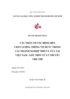 Các nhân tố tác động đến chất lượng thông tin bctc trong các doanh nghiệp nhỏ và vừa tại việt nam góc nhìn từ lý thuyết thể chế