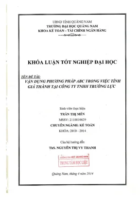0161 vận dụng phương pháp abc trong việc tính giá thành tại công ty tnhh trường lực trần thị mến luận văn đh quảng nam