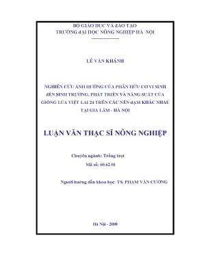 Nghiên cứu ảnh hưởng của phân hữu cơ vi sinh đến sinh trưởng phát triển năng suất của giống lúa việt lai 24 trên các nền đạm khác nhau tại gia lâm hà nội
