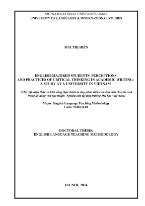 Luận văn thạc sĩ phương pháp giảng dạy tiếng anh english majored students perceptions and practices of critical thinking in academic writing a study at a university in vietnam phần 1