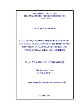 Khảo sát một số mẫu giống cói và nghiên cứu ảnh hưởng của mật độ trồng đến sinh trưởng phát triển và năng suất cói nguyên liệu trong vụ mùa tại kim sơn ninh bình