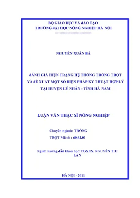 Đánh giá hiện trạng hệ thống trồng trọt và đề xuất một số biện pháp kỹ thuật hợp lý tại huyện lý nhân tỉnh hà nam