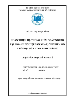 Luận văn hoàn thiện hệ thống kiểm soát nội bộ tại doanh nghiệp sản xuất chế biến gỗ trên địa bạn tỉnh bình dương