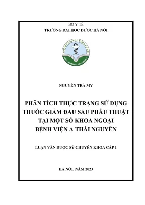 Nguyễn trà my phân tích thực trạng sử dụng thuốc giảm đau sau phẫu thuật tại một số khoa ngoại bệnh viện a thái nguyên luận văn dược sỹ chuyên khoa cấp i hà nội năm 2023