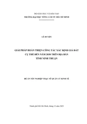 Luận văn thạc sĩ quản lý kinh tế giải pháp hoàn thiện công tác xác định giá đất cụ thể đến năm 2030 trên địa bàn tỉnh ninh thuận