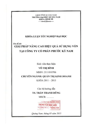 1274 giải pháp nâng cao hiệu quả sử dụng vốn tại công ty cổ phần phước kỳ nam võ thị bình luận văn đh quảng nam