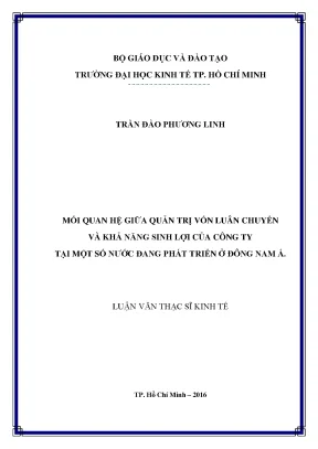 Luận văn mối quan hệ giữa quản trị vốn luân chuyển và khả năng sinh lợi của công ty tại một số nước đang phát triển ở đông nam á