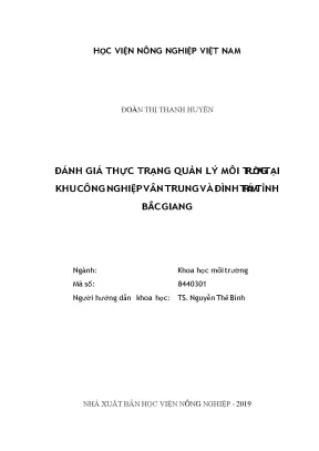 Đánh giá thực trạng quản lý môi trường tại khu công nghiệp vân trung và đình trám tỉnh bắc giang