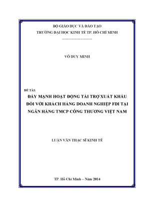 Luận văn đẩy mạnh hoạt động tài trợ xuất khẩu đối với khách hàng doanh nghiệp tại ngân hàng thương mại cổ phần công thương việt nam
