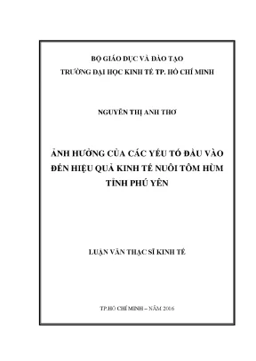 Luận văn ảnh hưởng của yếu tố đầu vào đến hiệu quả kinh tế nuôi tôm hùm tỉnh phú yên