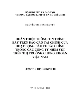 Luận văn hoàn thiện thông tin trình bày trên báo cáo tài chính của hoạt động đầu tư tài chính trong các công ty niêm yết trên thị trường chứng khoán việt nam