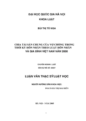 Chia tài sản chung của vợ chồng trong thời kỳ hôn nhân theo luật hôn nhân và gia đình việt nam năm 2000