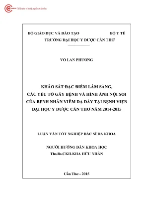 2772 khảo sát đặc điểm lâm sàng các yếu tố gây bệnh và hình ảnh nội soi của bệnh nhân viêm dạ dày tại bv đại học y dược cần thơ năm 2014 2015