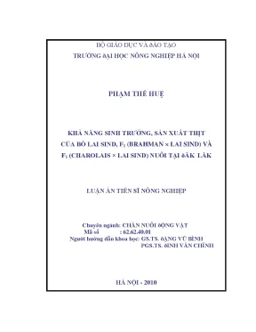 Khả năng sinh trưởng sản xuất thịt của bò lai sind f1 brahman x lai sind và f1 charolais x lai sind nuôi tại đắc lắc