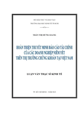 Luận văn hoàn thiện thuyết minh báo cáo tài chính của các doanh nghiệp niêm yết trên thị trường chứng khoán tại việt nam
