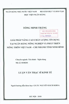 Luận văn thạc sĩ tài chính ngân hàng giải pháp nâng cao chất lượng tín dụng tại ngân hàng nông nghiệp và phát triển nông thôn việt nam chi nhánh tỉnh ninh bình