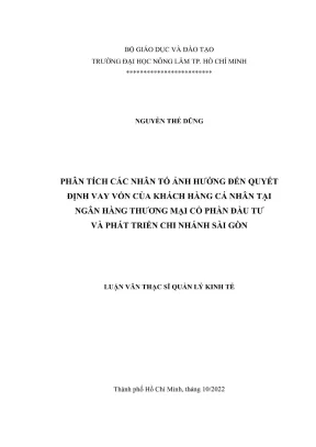 Luận văn thạc sĩ quản lý kinh tế phân tích các nhân tố ảnh hưởng đến quyết định vay vốn của khách hàng cá nhân tại ngân hàng thương mại cổ phần đầu tư và phát triển chi nhánh sài gòn