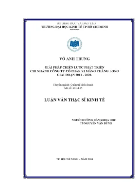 Luận văn gỉải pháp chiến lược phát triển chi nhánh công ty cổ phần xi măng thăng long giai đoạn 2011 2020