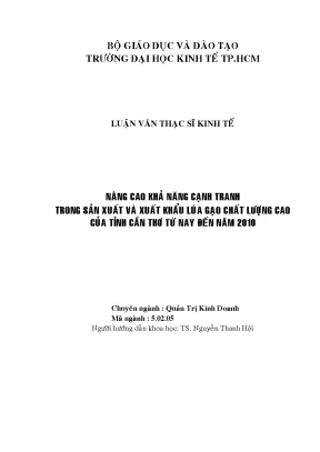 Luận văn nâng cao khả năng cạnh tranh sản xuất và xuất khẩu lúa gạo chất lượng cao của tỉnh cần thơ từ nay đến năm 2010