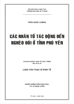 Luận văn các nhân tố tác động đến nghèo đói ở tỉnh phú yên