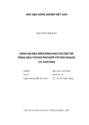 Đánh giá đặc điểm nông học của một số dòng đậu tương phù hợp với thu hoạch cơ giới hóa