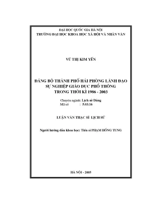 Luận văn thạc sĩ đảng bộ thành phố hải phòng lãnh đạo sự nghiệp giáo dục phổ thông trong thời kì 1986 2003