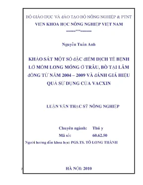 Khảo sát một số đặc điểm dịch tễ bệnh lở mồm long móng ở trâu bò tại lâm đồng từ năm 2004 2009 và đánh giá hiệu quả sử dụng của vacxin